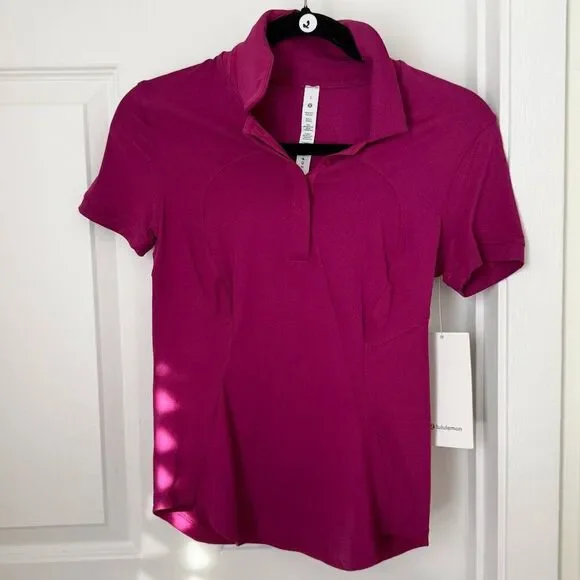 Women Lululemon Quick-Drying Short Sleeve Polo Shirt Magenta Purple Size 2 - Picture 3 of 7